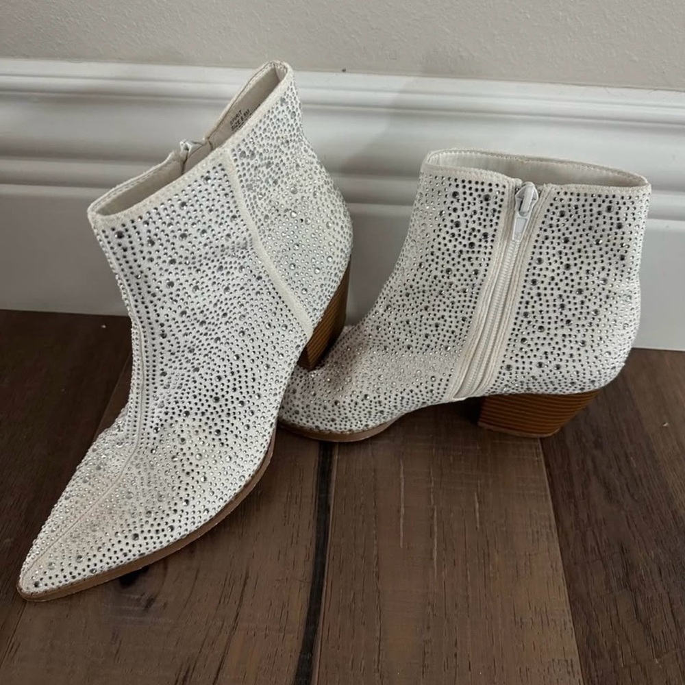 Lulu's White Rhinestone Embellished Ankle Booties